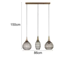 Pendelleuchte SORAYA 3-flammig mit Drahtgeflecht Altmessing, Breite 86cm