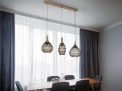 Pendelleuchte SORAYA 3-flammig mit Drahtgeflecht Altmessing, Breite 86cm