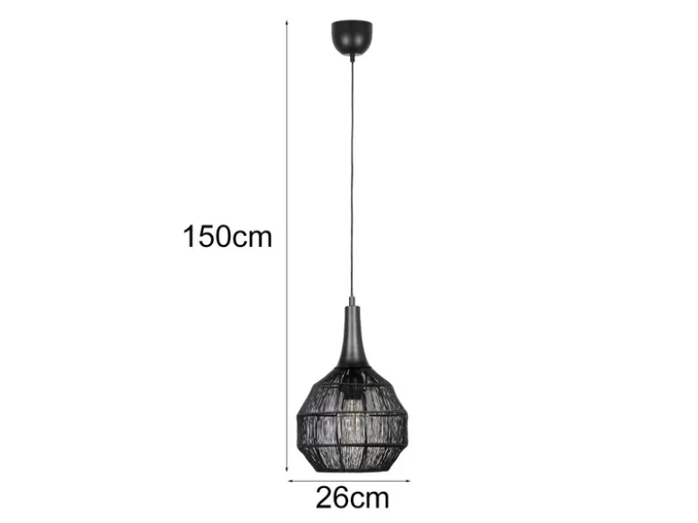 Pendelleuchte SORAYA mit Drahtgeflecht Lampenschirm Schwarz, Ø 26cm