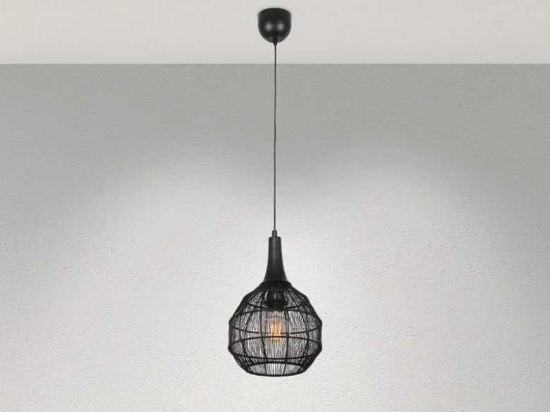 Pendelleuchte SORAYA mit Drahtgeflecht Lampenschirm Schwarz, Ø 26cm