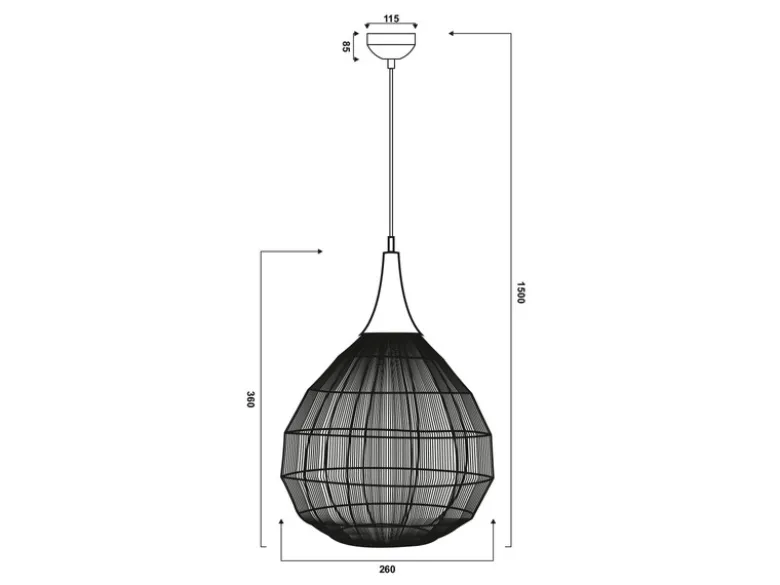 Pendelleuchte SORAYA mit Drahtgeflecht Lampenschirm Schwarz, Ø 26cm