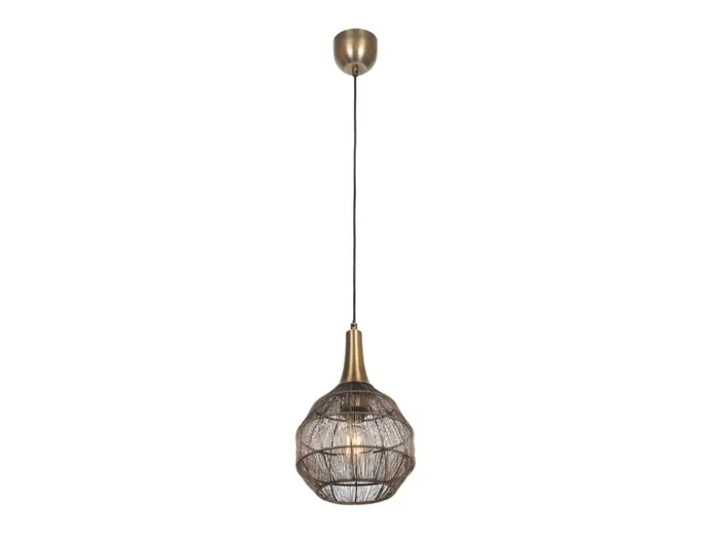 Pendelleuchte SORAYA mit Drahtgeflecht Lampenschirm Altmessing, Ø 26cm