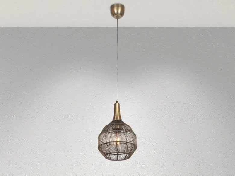 Pendelleuchte SORAYA mit Drahtgeflecht Lampenschirm Altmessing, Ø 26cm