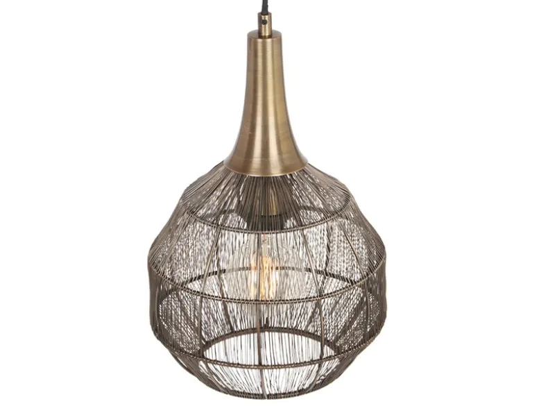 Pendelleuchte SORAYA mit Drahtgeflecht Lampenschirm Altmessing, Ø 26cm