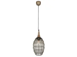 Pendelleuchte SORAYA mit Drahtgeflecht Lampenschirm Oval Altmessing, Ø 26cm