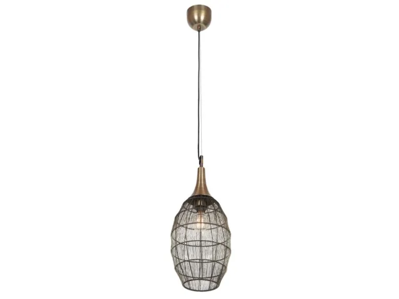 Pendelleuchte SORAYA mit Drahtgeflecht Lampenschirm Oval Altmessing, Ø 26cm
