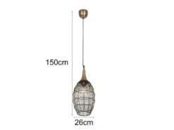 Pendelleuchte SORAYA mit Drahtgeflecht Lampenschirm Oval Altmessing, Ø 26cm