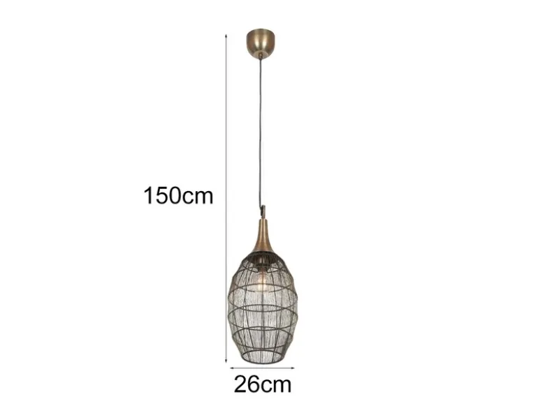 Pendelleuchte SORAYA mit Drahtgeflecht Lampenschirm Oval Altmessing, Ø 26cm