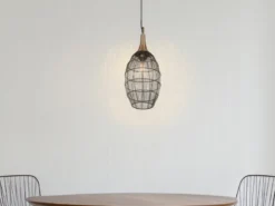 Pendelleuchte SORAYA mit Drahtgeflecht Lampenschirm Oval Altmessing, Ø 26cm