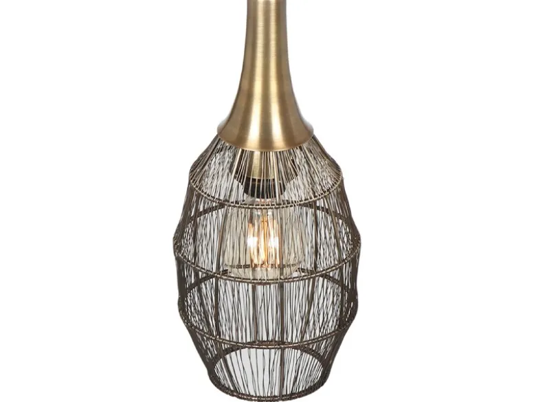 Pendelleuchte SORAYA mit Drahtgeflecht Lampenschirm Oval Altmessing, Ø 26cm