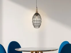 Pendelleuchte SORAYA mit Drahtgeflecht Lampenschirm Oval Altmessing, Ø 26cm