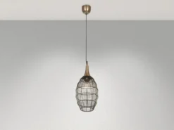 Pendelleuchte SORAYA mit Drahtgeflecht Lampenschirm Oval Altmessing, Ø 26cm