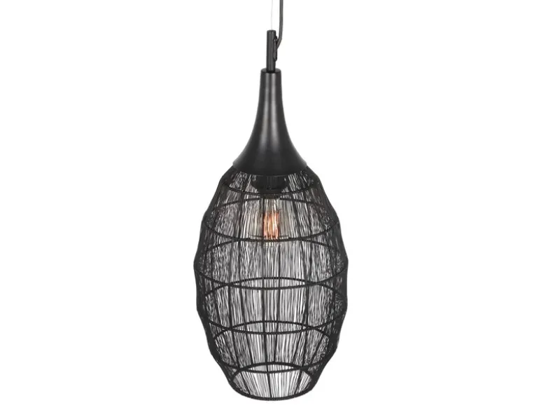 Pendelleuchte SORAYA mit Drahtgeflecht Lampenschirm Oval Schwarz, Ø 26cm