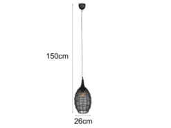 Pendelleuchte SORAYA mit Drahtgeflecht Lampenschirm Oval Schwarz, Ø 26cm