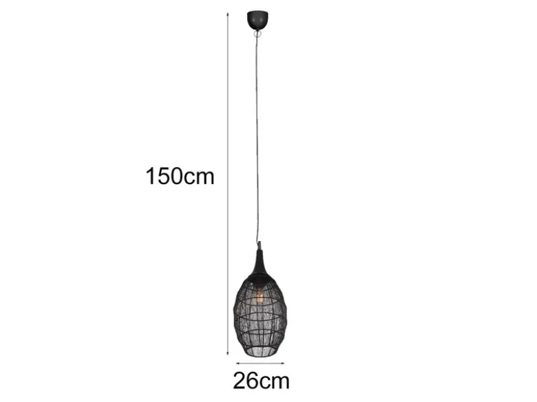 Pendelleuchte SORAYA mit Drahtgeflecht Lampenschirm Oval Schwarz, Ø 26cm