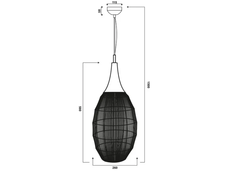 Pendelleuchte SORAYA mit Drahtgeflecht Lampenschirm Oval Schwarz, Ø 26cm