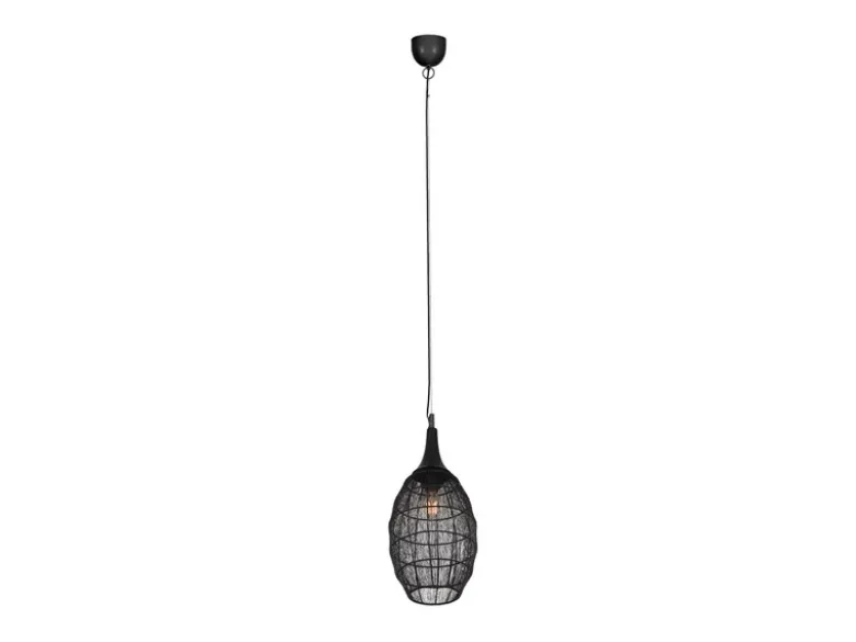 Pendelleuchte SORAYA mit Drahtgeflecht Lampenschirm Oval Schwarz, Ø 26cm