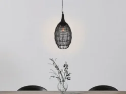Pendelleuchte SORAYA mit Drahtgeflecht Lampenschirm Oval Schwarz, Ø 26cm