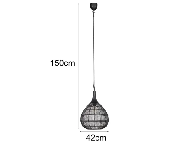 Pendelleuchte SORAYA mit Drahtgeflecht Lampenschirm Schwarz, Ø 42cm