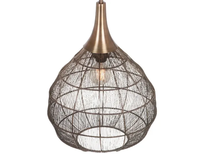 Pendelleuchte SORAYA mit Drahtgeflecht Lampenschirm Altmessing, Ø 42cm
