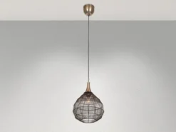 Pendelleuchte SORAYA mit Drahtgeflecht Lampenschirm Altmessing, Ø 42cm