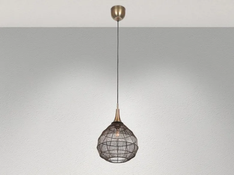 Pendelleuchte SORAYA mit Drahtgeflecht Lampenschirm Altmessing, Ø 42cm