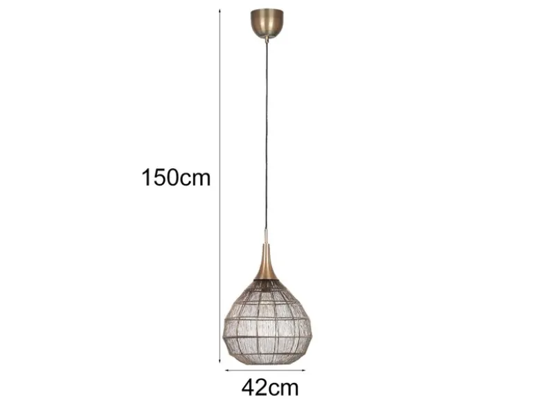 Pendelleuchte SORAYA mit Drahtgeflecht Lampenschirm Altmessing, Ø 42cm