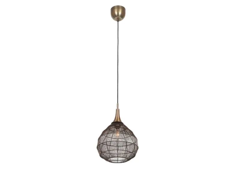 Pendelleuchte SORAYA mit Drahtgeflecht Lampenschirm Altmessing, Ø 42cm
