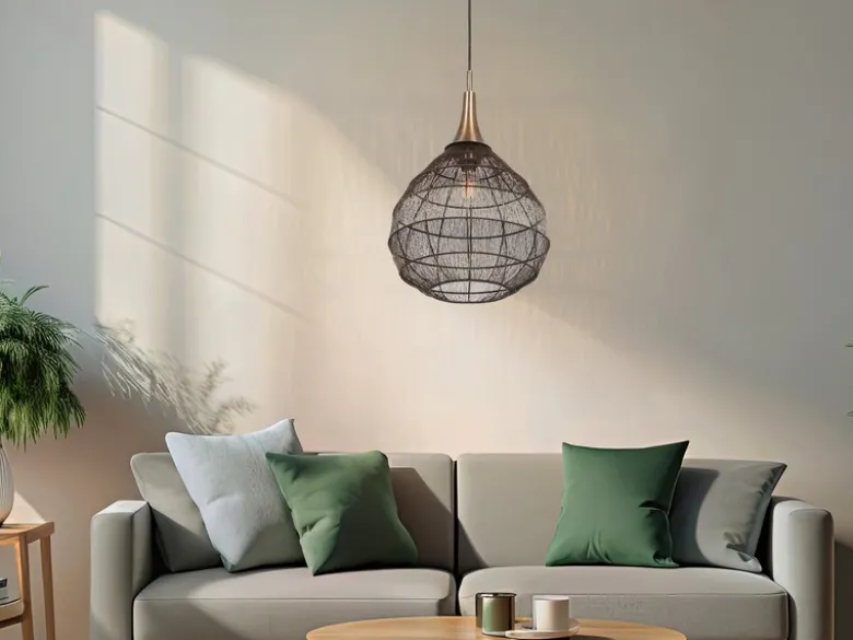 Pendelleuchte SORAYA mit Drahtgeflecht Lampenschirm Altmessing, Ø 42cm