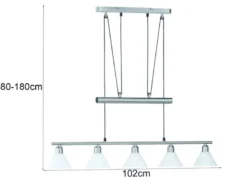 Pendelleuchte STAMINA mit Glas 5-flammig höhenverstellbar 80-180cm, B:102cm