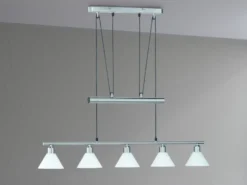 Pendelleuchte STAMINA mit Glas 5-flammig höhenverstellbar 80-180cm, B:102cm