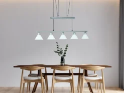 Pendelleuchte STAMINA mit Glas 5-flammig höhenverstellbar 80-180cm, B:102cm