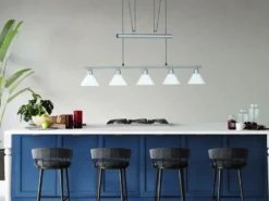 Pendelleuchte STAMINA mit Glas 5-flammig höhenverstellbar 80-180cm, B:102cm