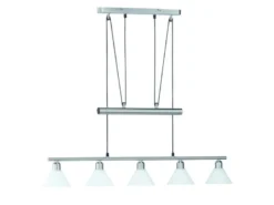 Pendelleuchte STAMINA mit Glas 5-flammig höhenverstellbar 80-180cm, B:102cm