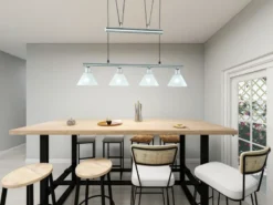 Pendelleuchte STAMINA mit Glas 4-flammig höhenverstellbar 80-180cm, B:80cm