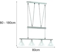 Pendelleuchte STAMINA mit Glas 4-flammig höhenverstellbar 80-180cm, B:80cm
