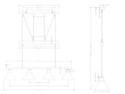 Pendelleuchte STAMINA mit Glas 4-flammig höhenverstellbar 80-180cm, B:80cm