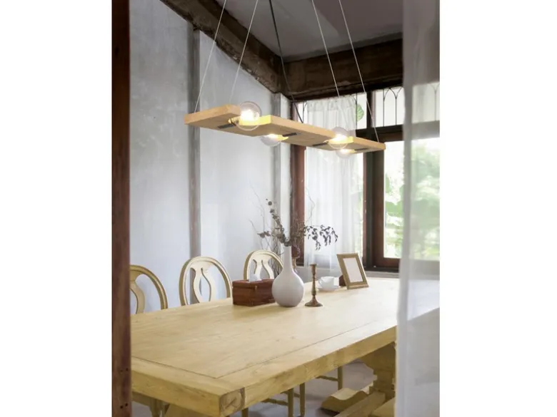 Pendelleuchte TAILOR 4 flammig Holzbrett naturbelassen, Breite 115cm