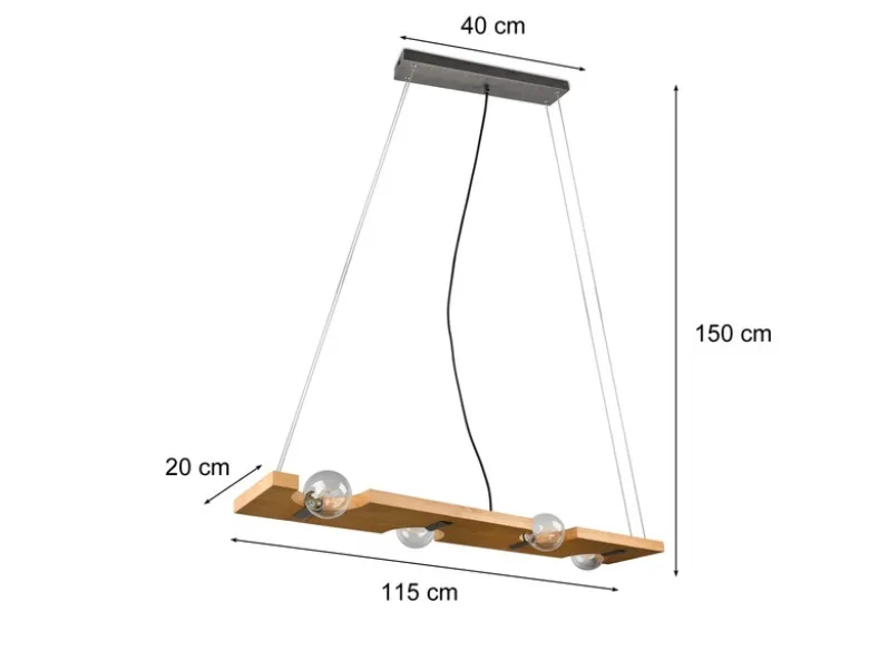 Pendelleuchte TAILOR 4 flammig Holzbrett naturbelassen, Breite 115cm