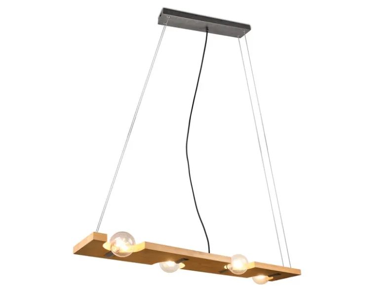 Pendelleuchte TAILOR 4 flammig Holzbrett naturbelassen, Breite 115cm