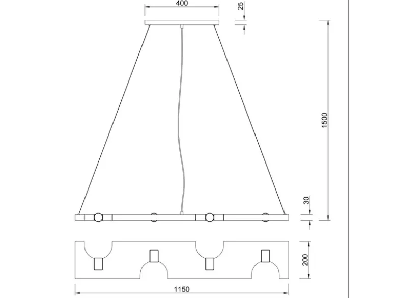 Pendelleuchte TAILOR 4 flammig Holzbrett naturbelassen, Breite 115cm