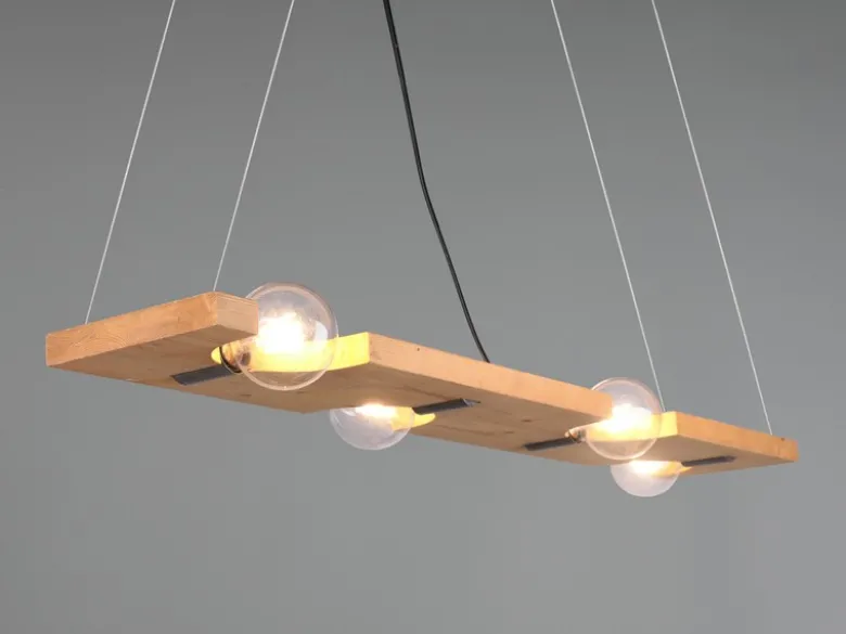 Pendelleuchte TAILOR 4 flammig Holzbrett naturbelassen, Breite 115cm