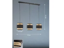 Pendelleuchte TAPE 3-flammig, Rattan Lampenschirme mit Stoff, Breite 74cm