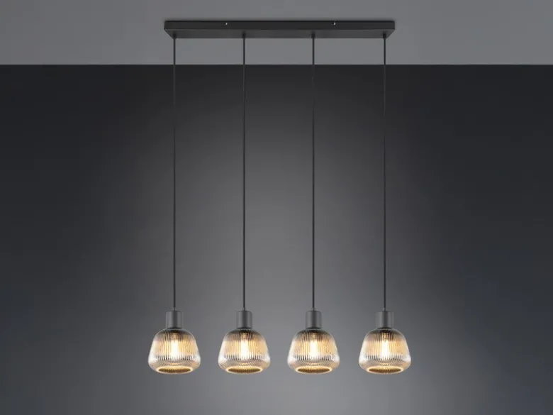 Pendelleuchte TARIFA 4-flammig mit Glasschirmen Chrom bedampft, Breite 90cm