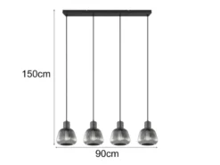 Pendelleuchte TARIFA 4-flammig mit Glasschirmen Chrom bedampft, Breite 90cm