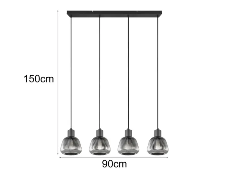 Pendelleuchte TARIFA 4-flammig mit Glasschirmen Chrom bedampft, Breite 90cm