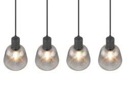 Pendelleuchte TARIFA 4-flammig mit Glasschirmen Chrom bedampft, Breite 90cm
