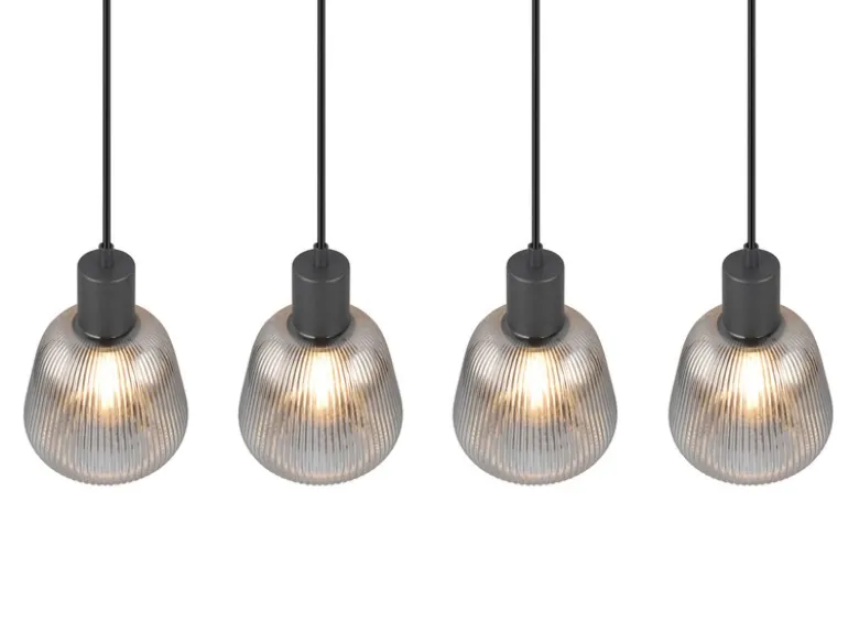 Pendelleuchte TARIFA 4-flammig mit Glasschirmen Chrom bedampft, Breite 90cm
