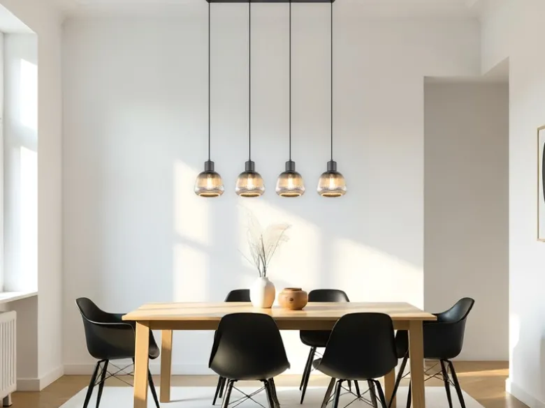 Pendelleuchte TARIFA 4-flammig mit Glasschirmen Chrom bedampft, Breite 90cm