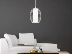 Pendelleuchte TARIM Metall Gitterschirm Weiß mit Milchglas, Ø 26,5cm